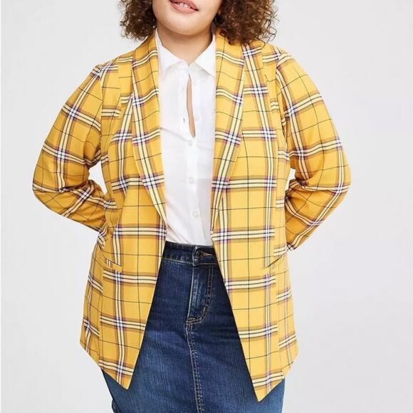 Torrid Maxine Yellow Plaid Parker Studio Crepe Blazer 2X NWT 42660329 - Picture 1 of 16